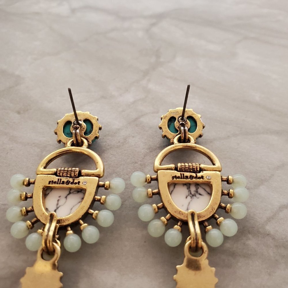 ✨ Stella and Dot Turquoise Marble Chain Tassel Totem Statement Earrings ✨ - Picture 10 of 11